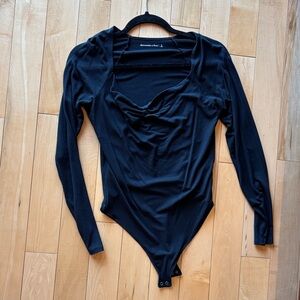 Black Long Sleeve Cowl-neck Bodysuit